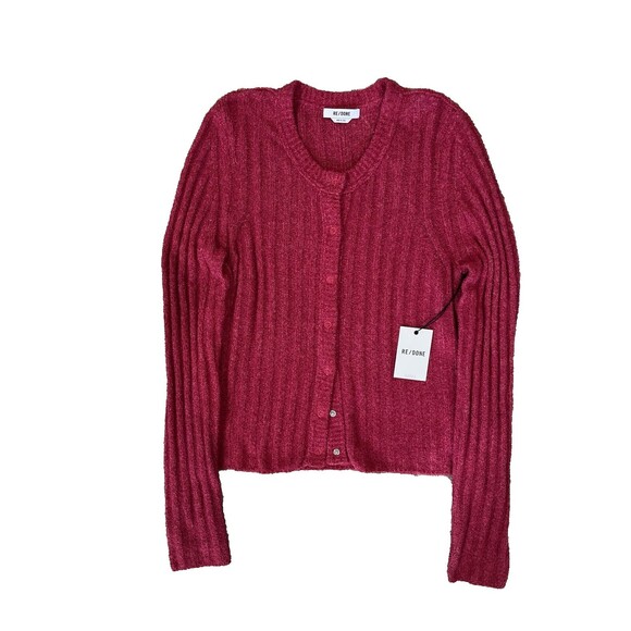 RE/DONE womens Terry Ribbed Cardi Sweater size Large Dragonfruit Cardigan $350 - Picture 8 of 12